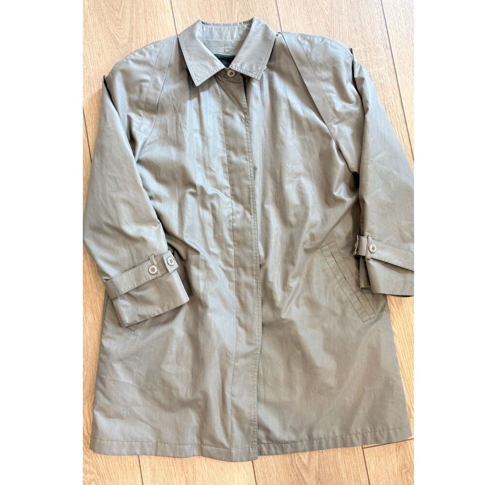 Vintage London Fog Trench Car Coat Taupe Khaki Zip Out Liner Size 10 M L